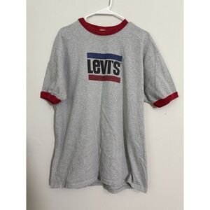 LEVI'S XL Gray Short Sleeve Graphic Ringer Logo T Shirt Unisex Sporty Retro